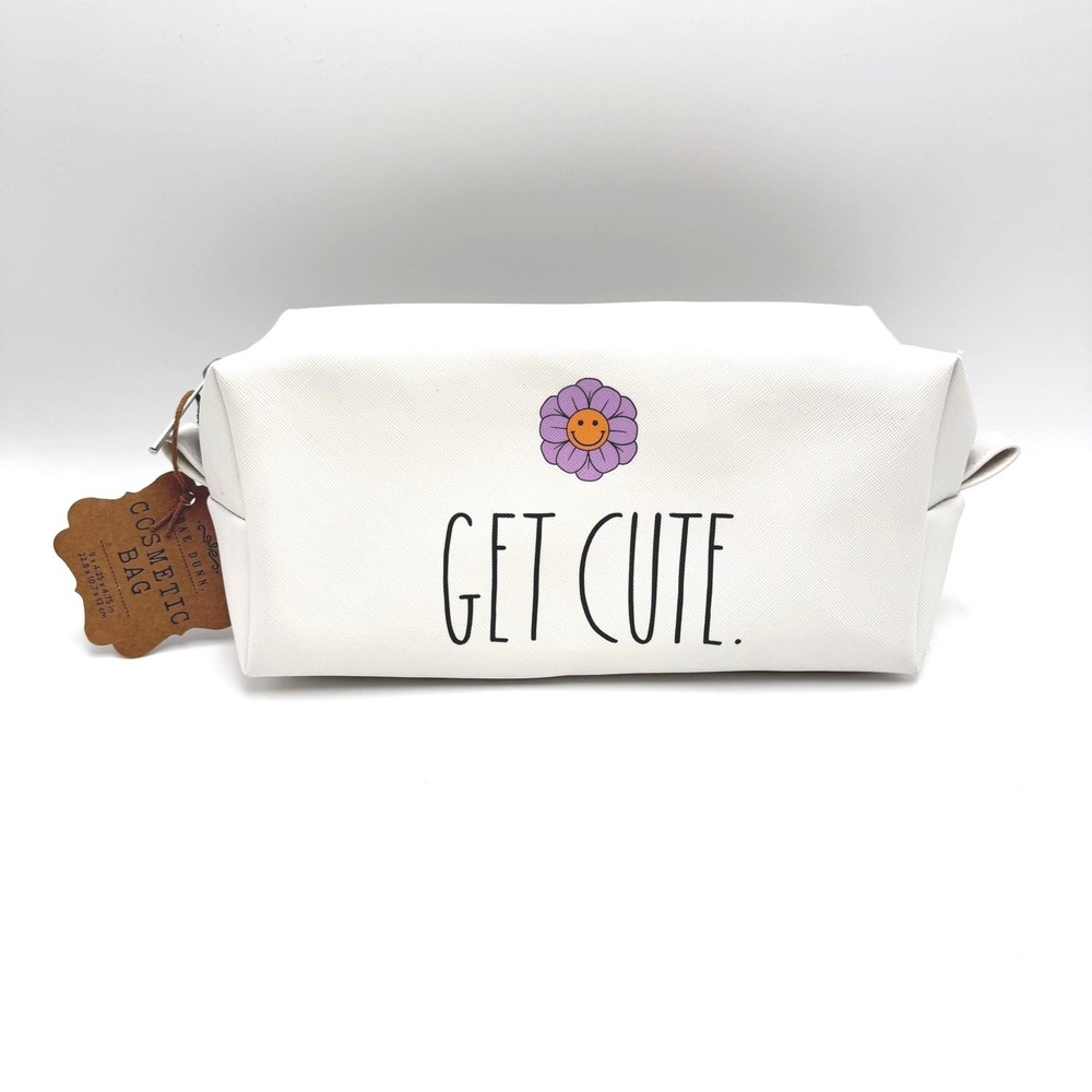 RAE DUNN NWT Get Cute Cosmetic Bag Lavender Purple Daisy Flower Zipper Pouch